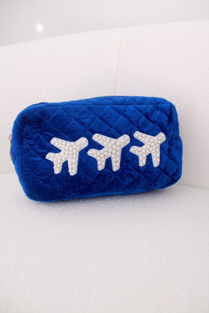 3 Planes Royal Blue Velvet Medium Cosmetic Case