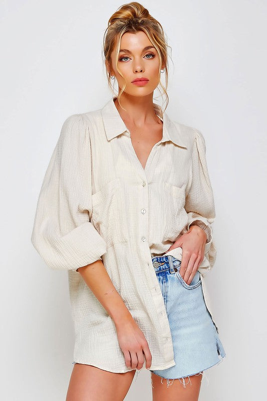 EASY CHOICE GAUZE BUTTON DOWN TOP