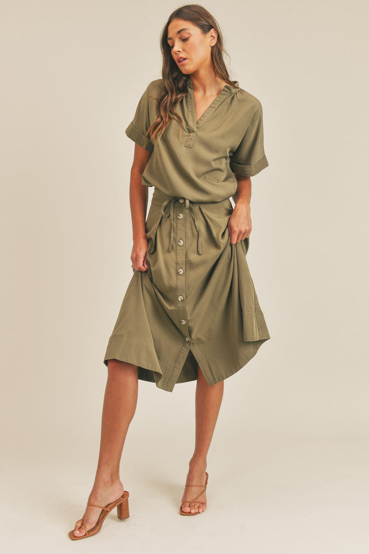 Golden Olive Top + Midi Skirt Set