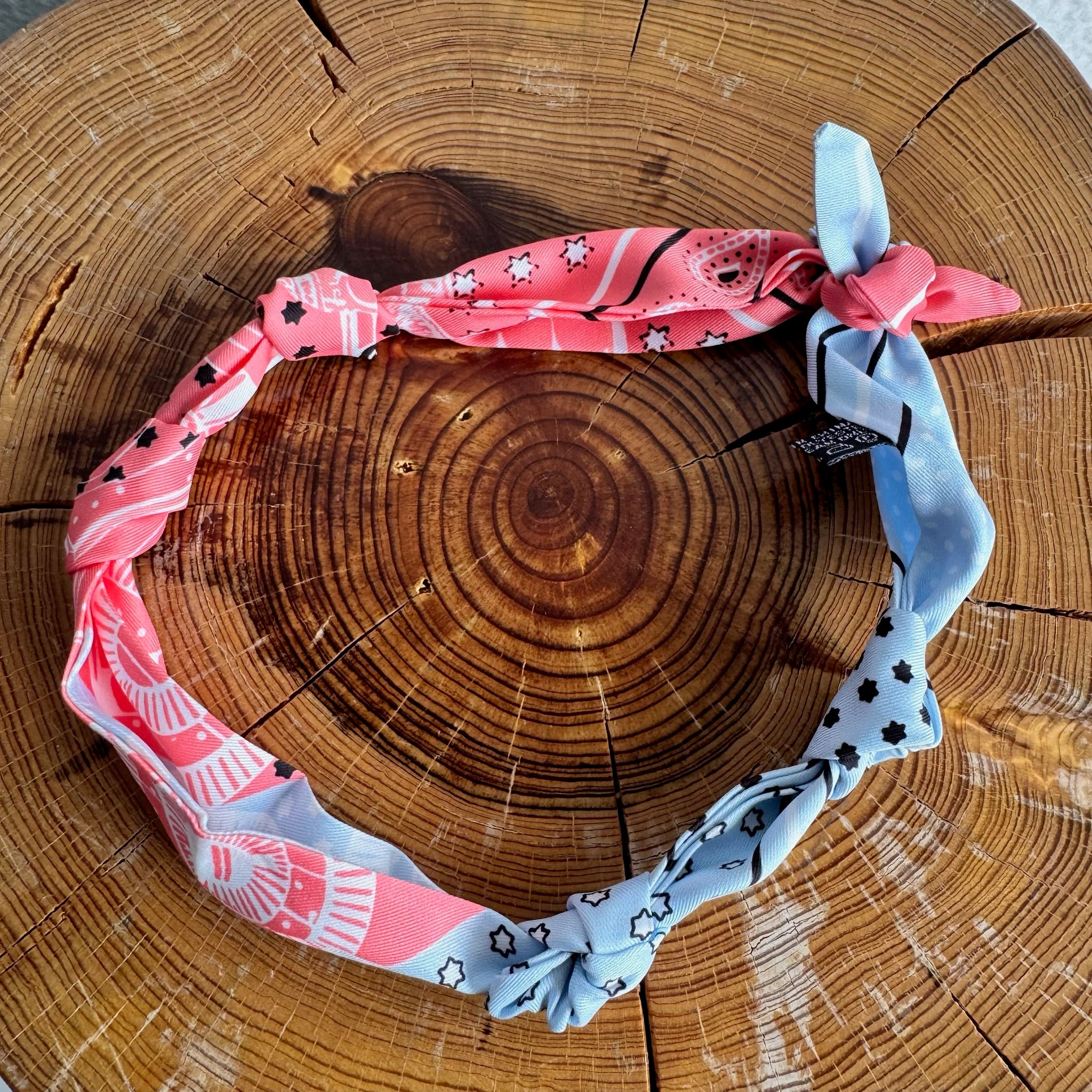 Knotted Bandana Scarf Necklace - Salmon & Baby Blue