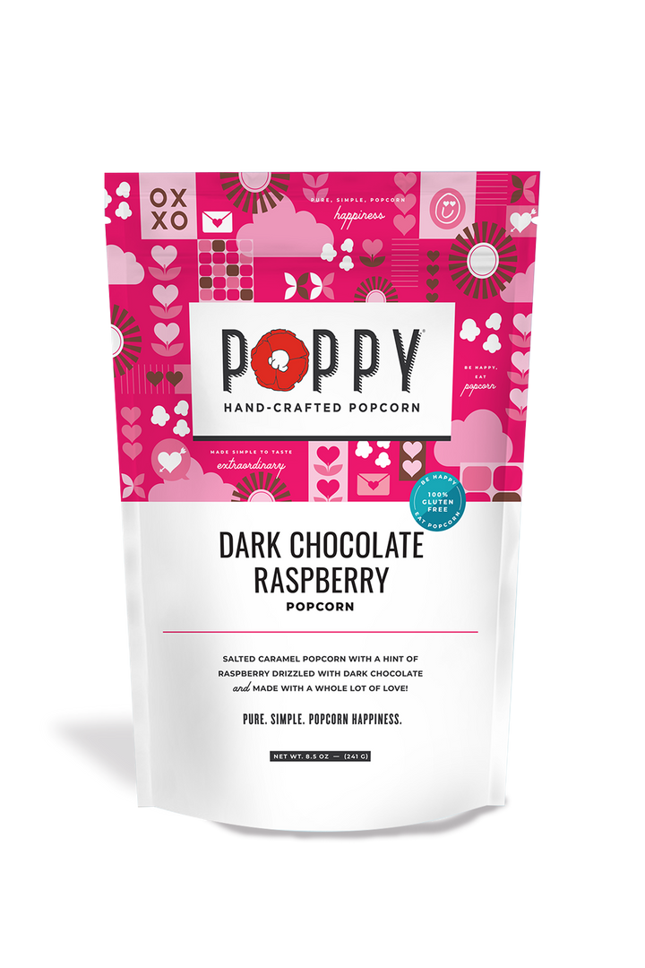 Poppy Hand-Crafted Popcorn | Dark Chocolate Raspberry Popcorn