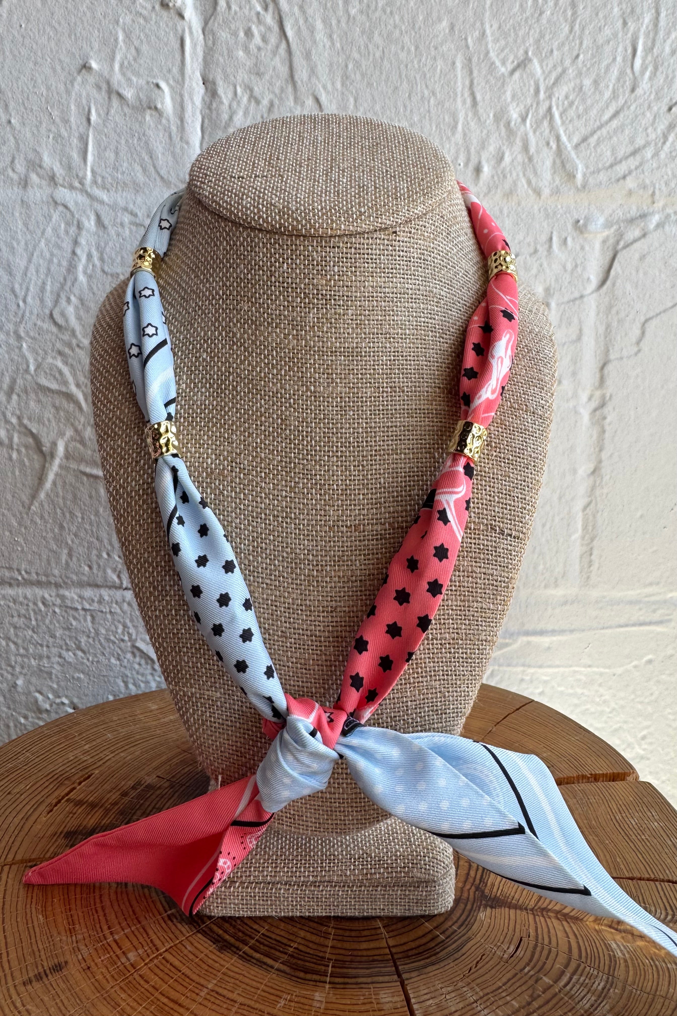 Bandana Scarf Necklace - Salmon & Baby Blue