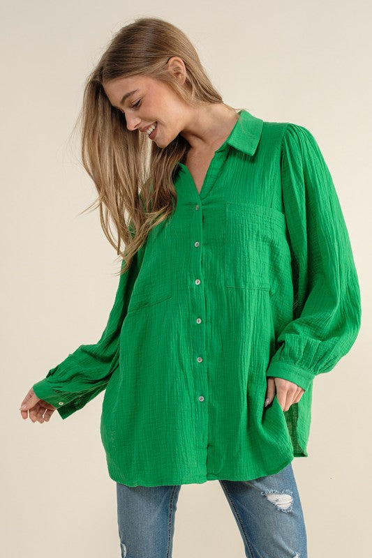 EASY CHOICE GAUZE BUTTON DOWN TOP