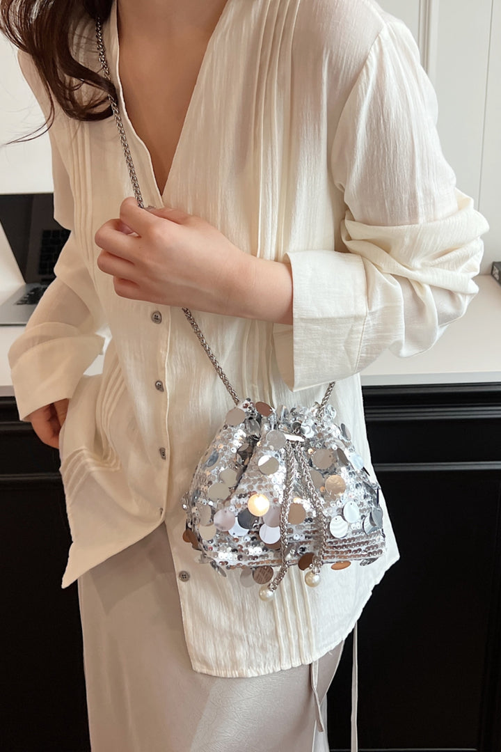 Festive Drawstring Sequin Crossbody Bag