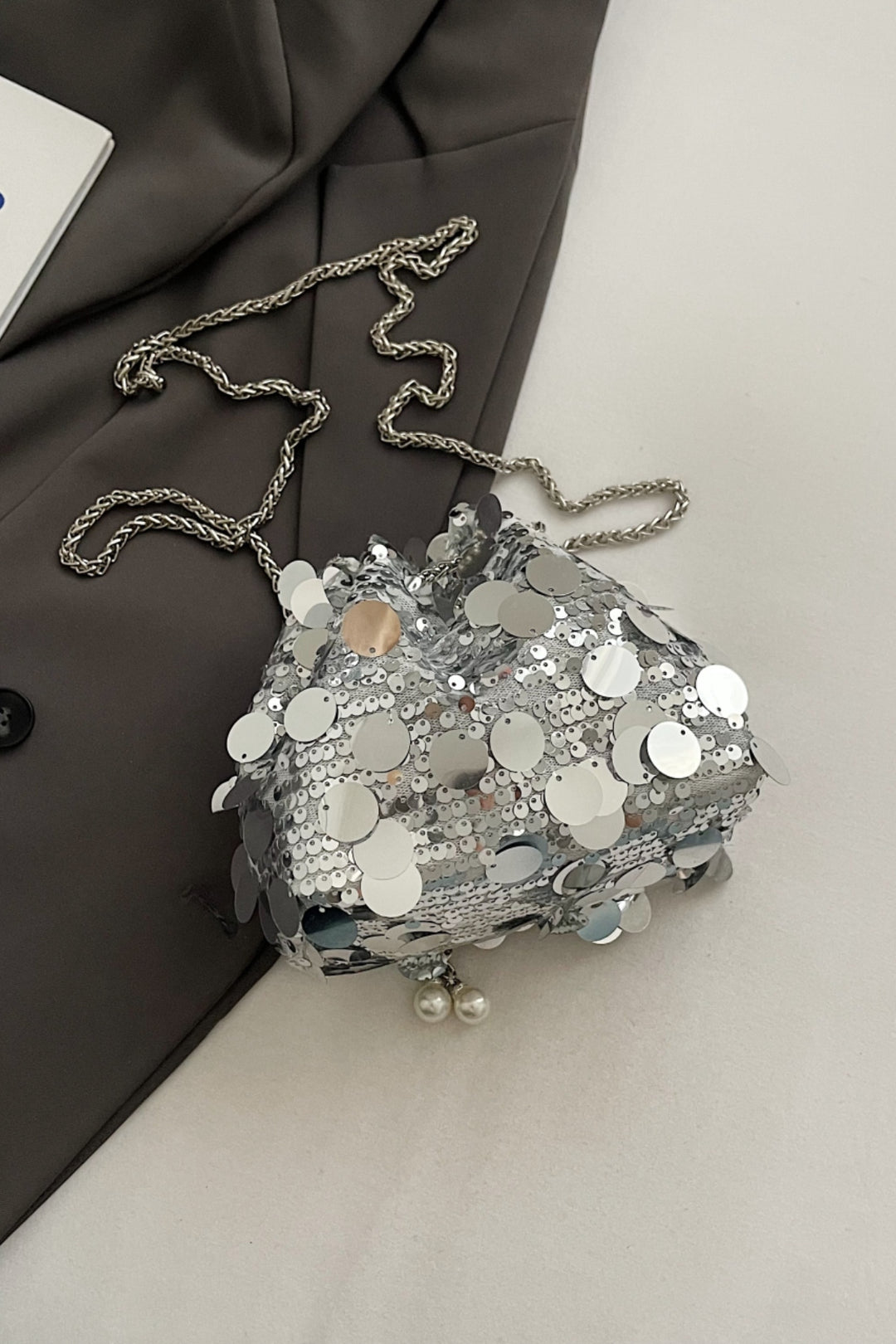 Festive Drawstring Sequin Crossbody Bag