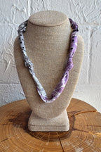 Knotted Bandana Scarf Necklace - Purple & Grey