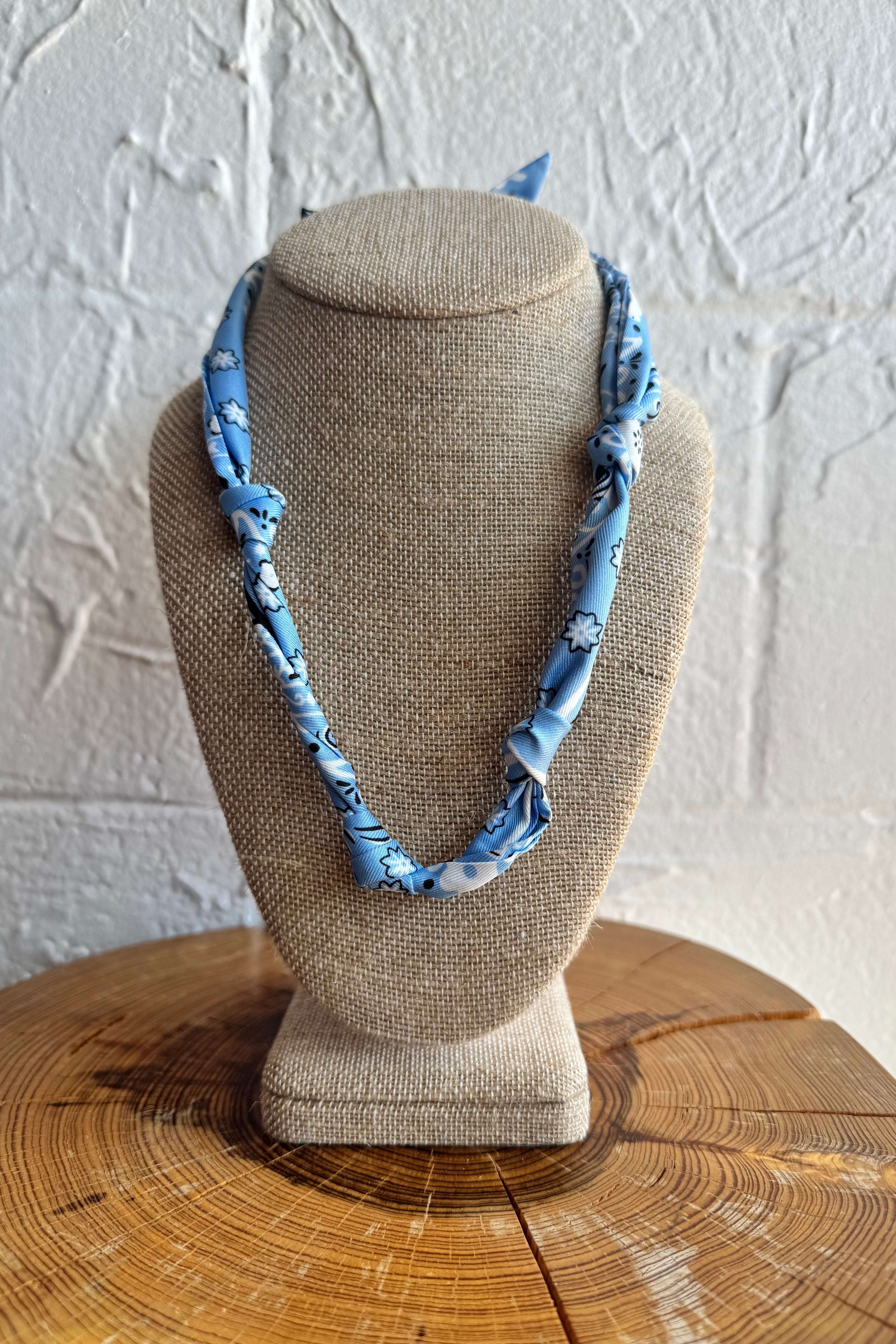 Knotted Bandana Scarf Necklace - Light Blue