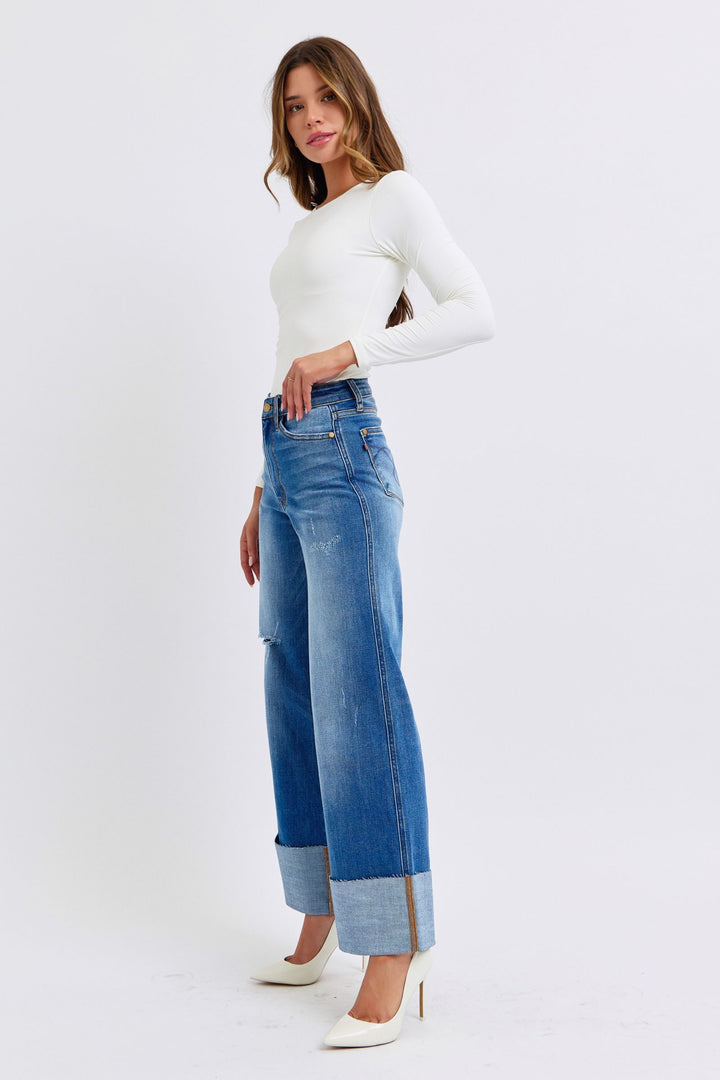 Judy Blue | Distressed High Waist Wide Leg Jeans