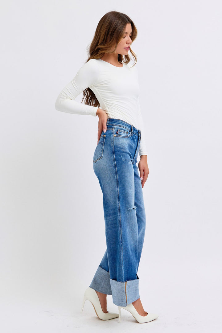 Judy Blue | Distressed High Waist Wide Leg Jeans