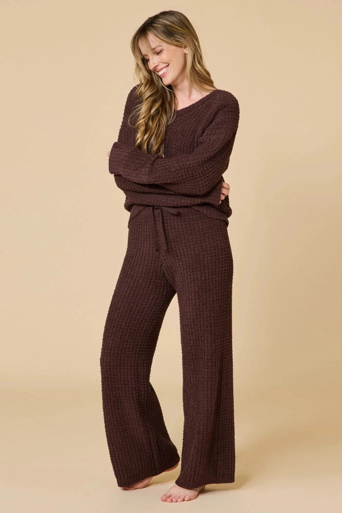Softies Espresso Marshmallow Waffle Lounge Set | Ultra Soft V-Neck