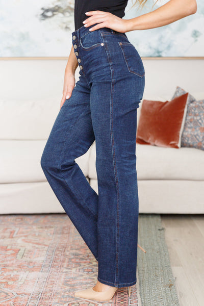 Judy Blue: Karley High Rise Button-Fly Straight Jeans