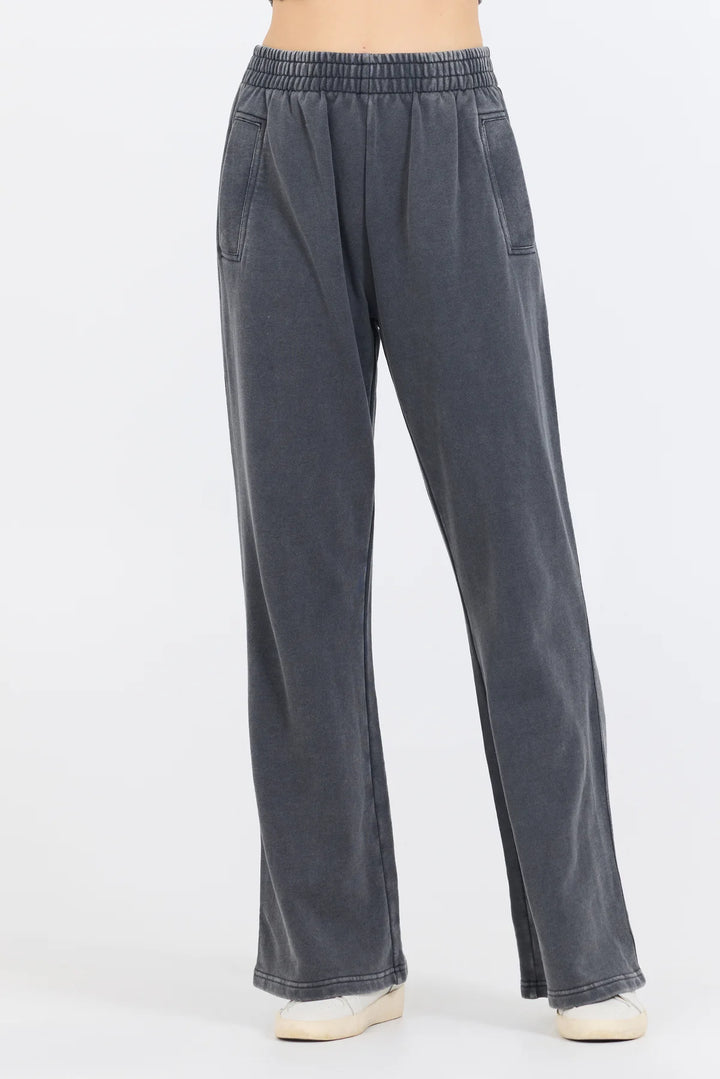 VINTAGE HAVANA | Washed Charcoal Garment Dye French Terry Flare Pant