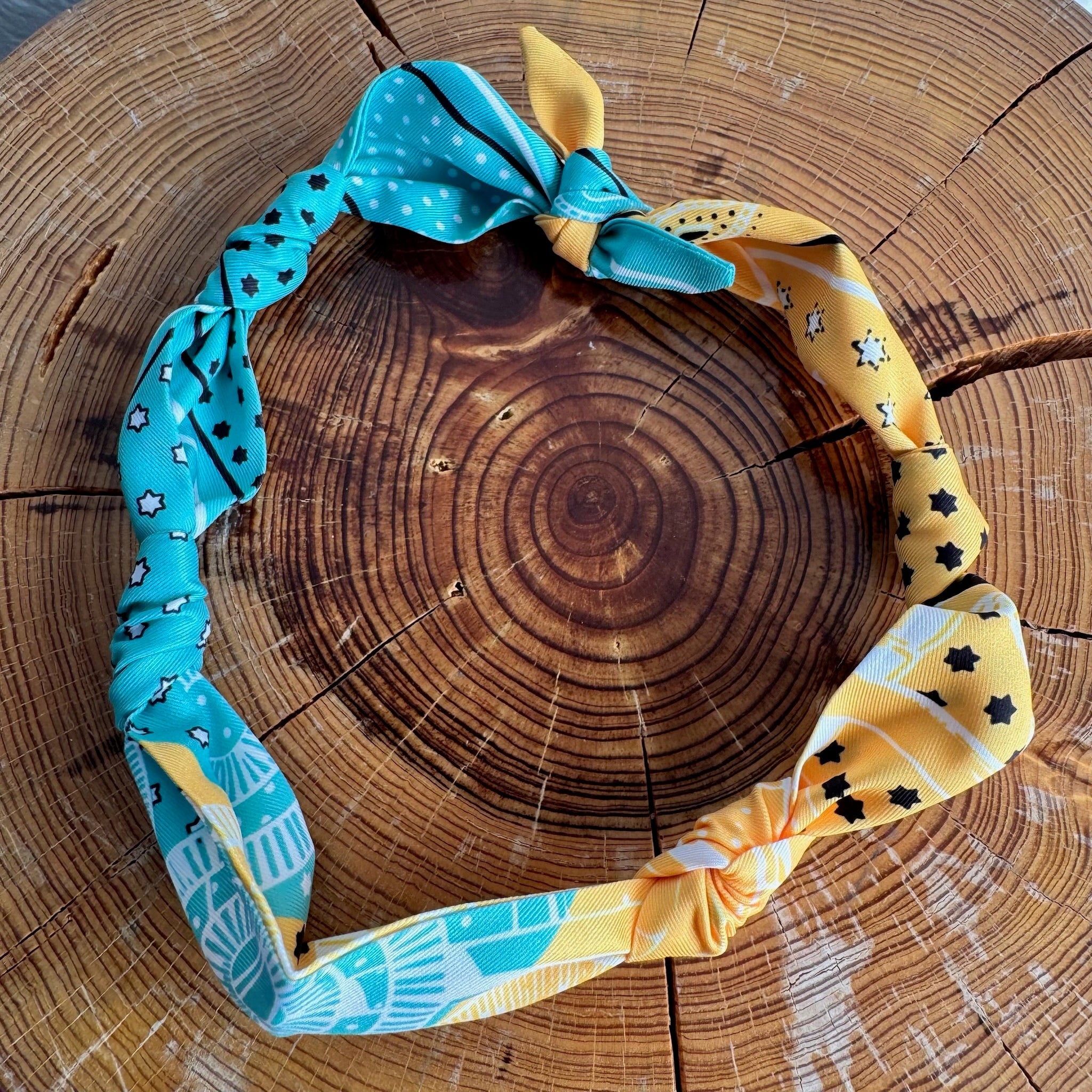 Knotted Bandana Scarf Necklace - Teal & Yellow