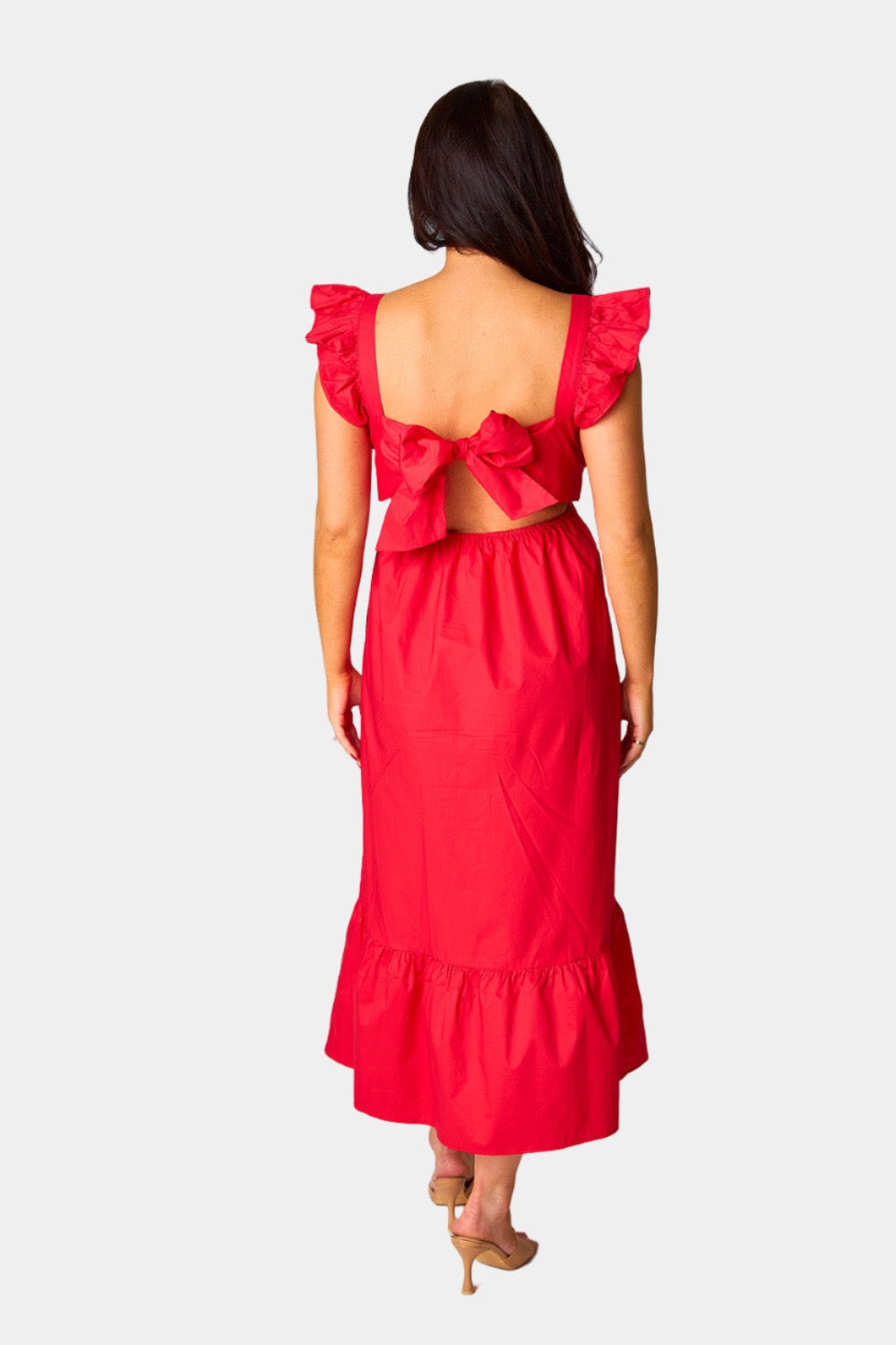 Beverly Ruffle Sleeve Midi Dress Red