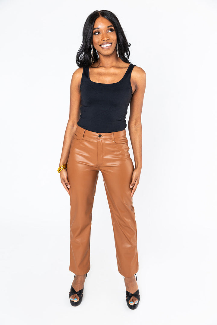 BuddyLove: Gomez Vegan Leather Pants in Camel