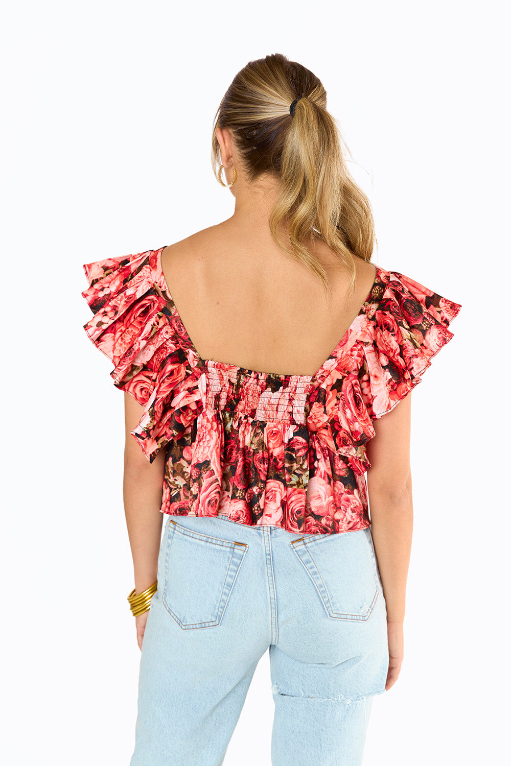 Madeline Ruffle Sleeve Bustier Top in Autumn Rose