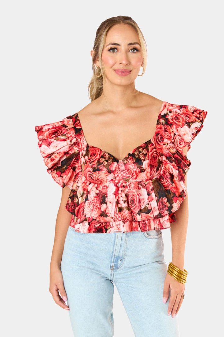 Madeline Ruffle Sleeve Bustier Top in Autumn Rose