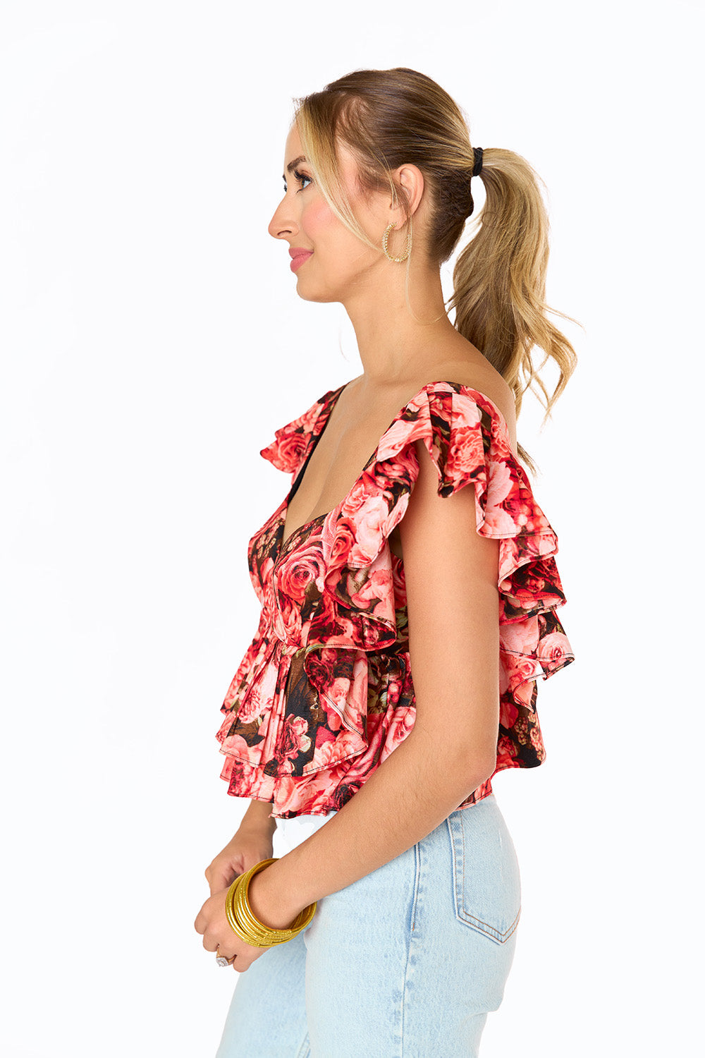 Madeline Ruffle Sleeve Bustier Top in Autumn Rose