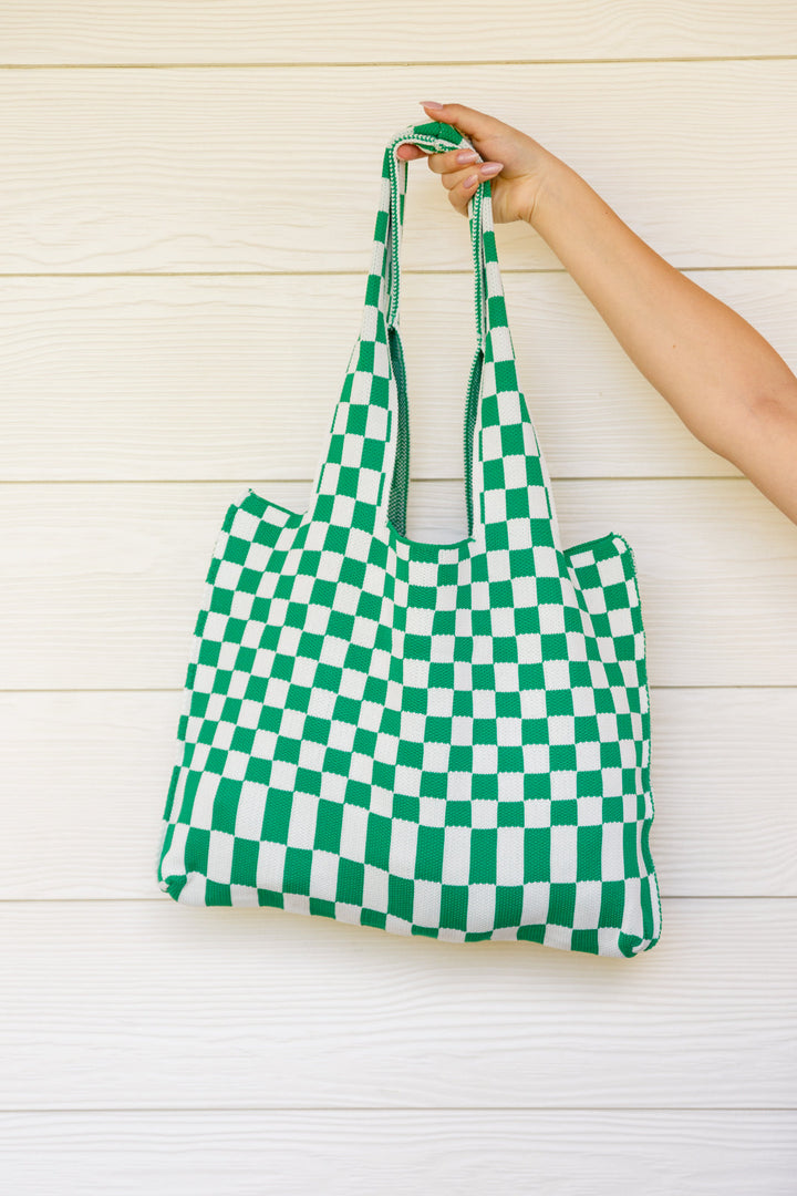 Checkerboard Big Bag in Green & White