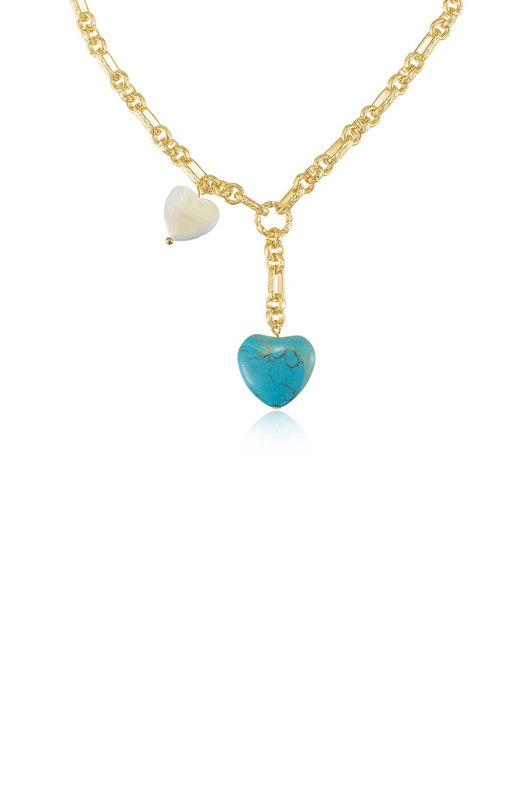 Ettika: Turquoise and Pearl Heart Linked Chain Lariat