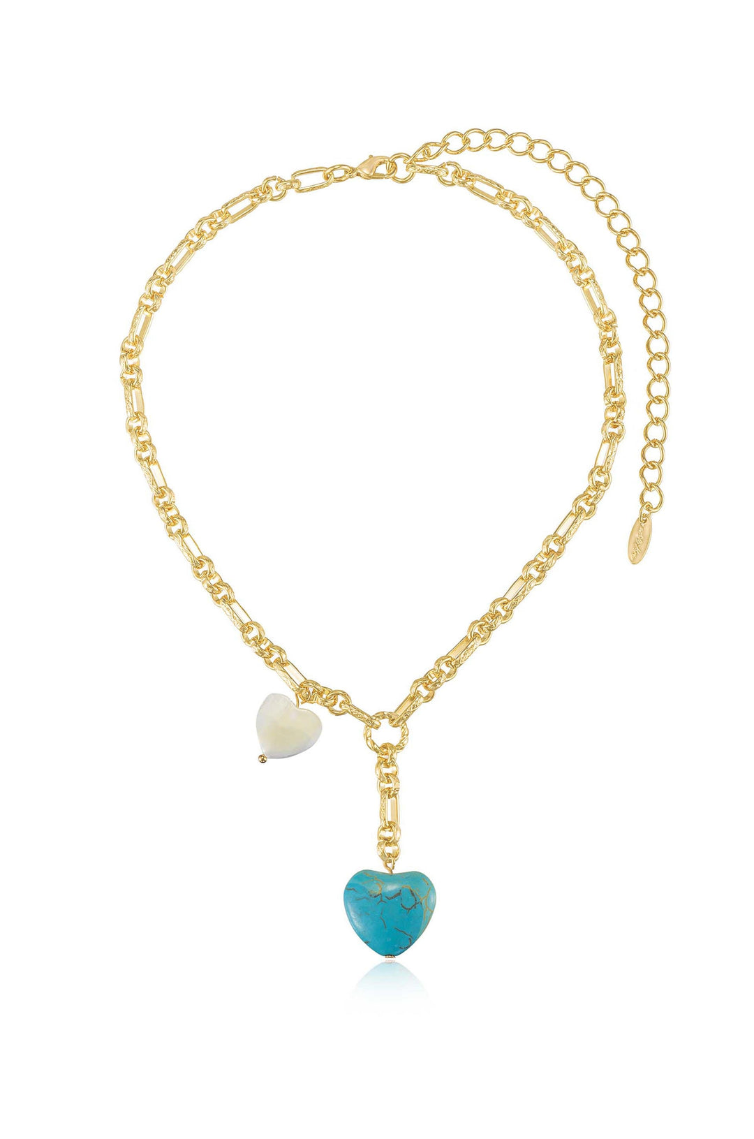 Ettika: Turquoise and Pearl Heart Linked Chain Lariat