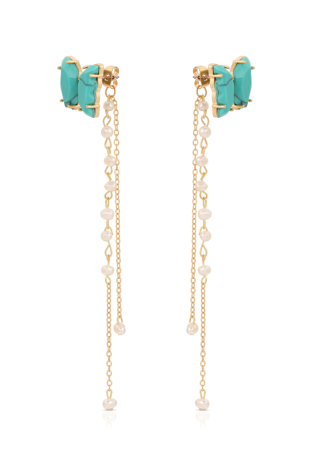 Ettika: Turquoise Butterfly Pearl Chain Dangle Earrings