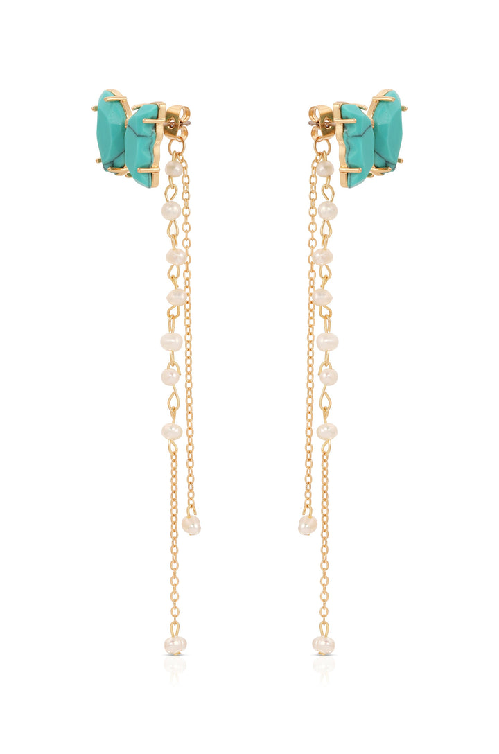 Ettika: Turquoise Butterfly Pearl Chain Dangle Earrings