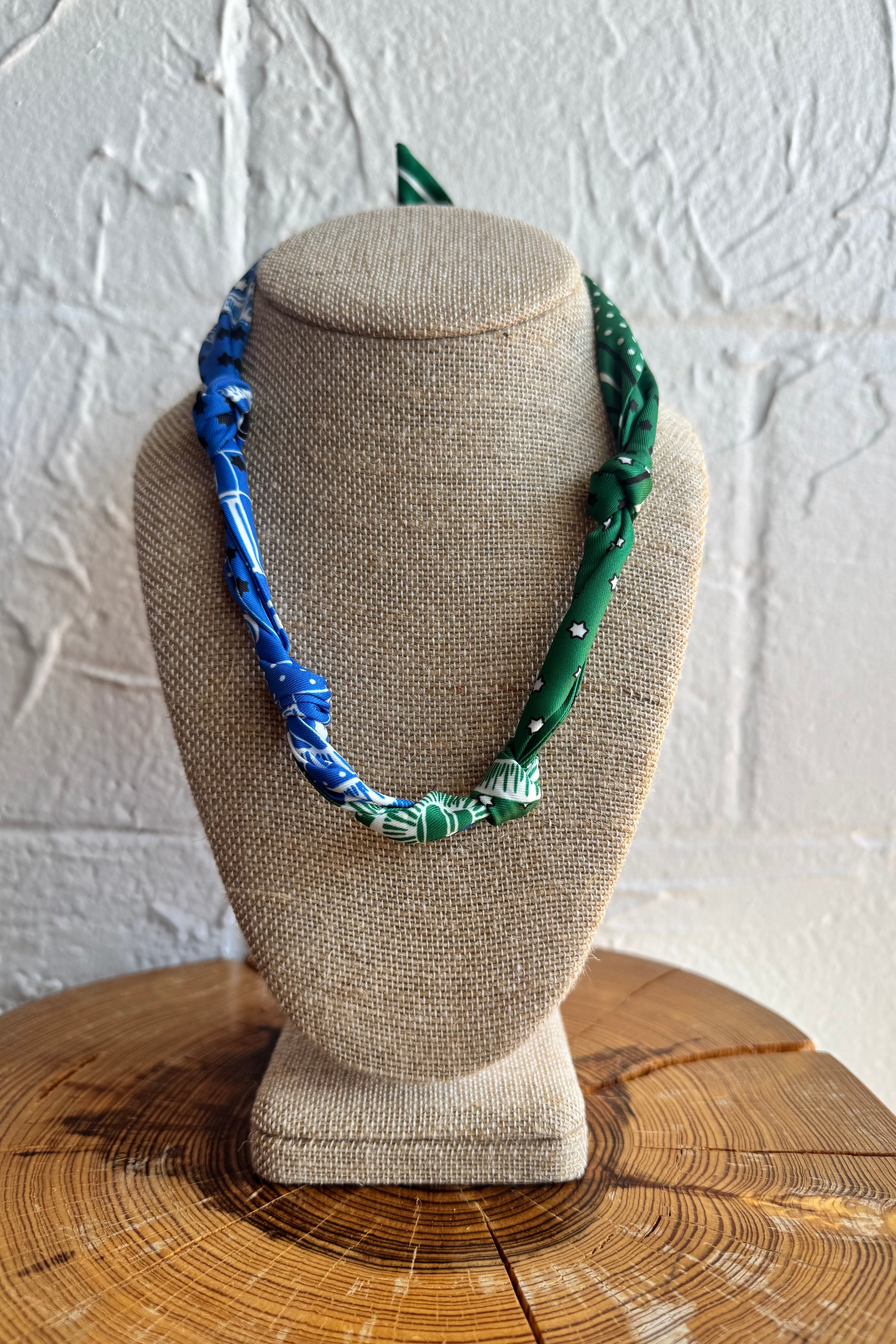 Knotted Bandana Scarf Necklace - Blue & Green
