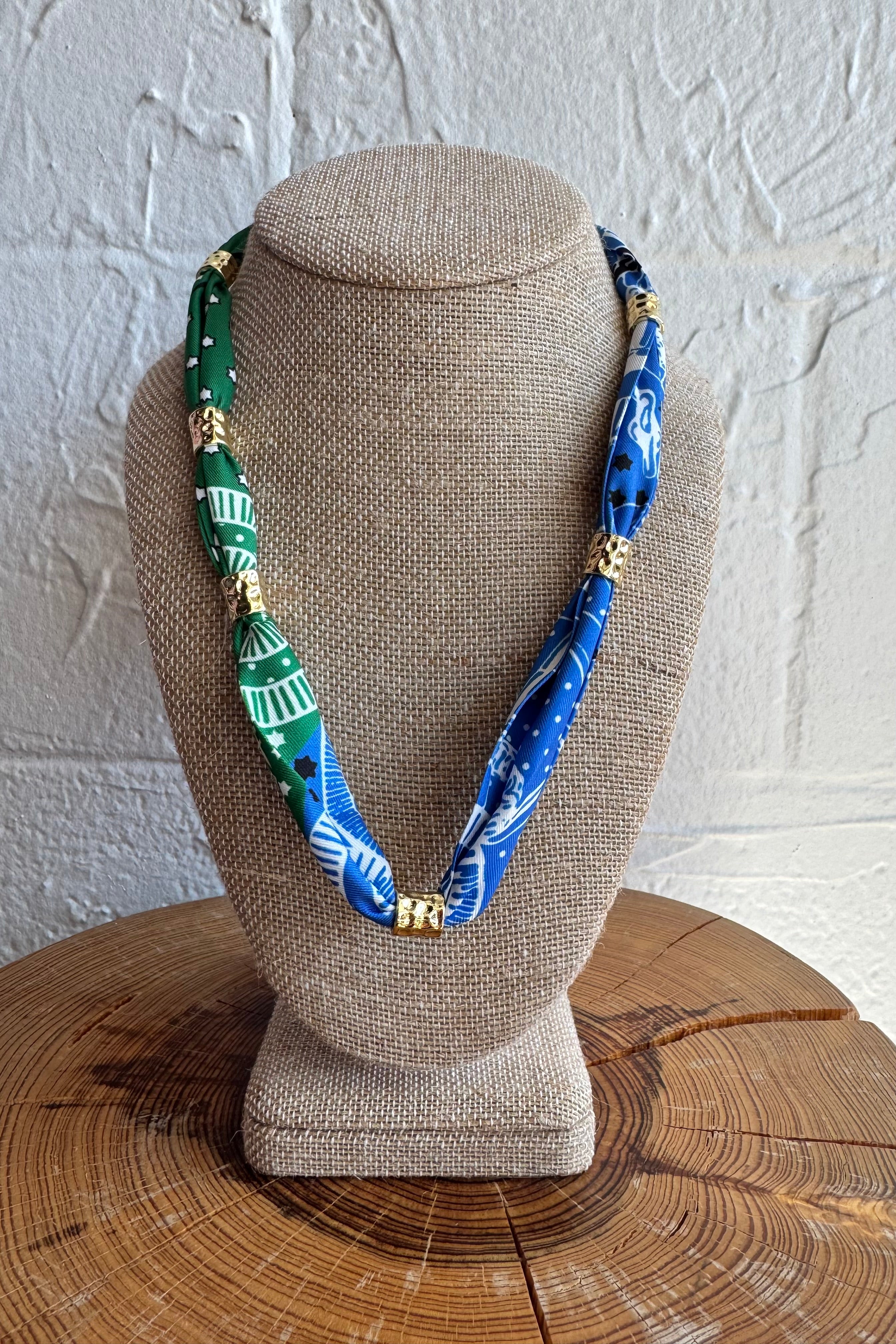 Bandana Scarf Necklace - Green & Blue