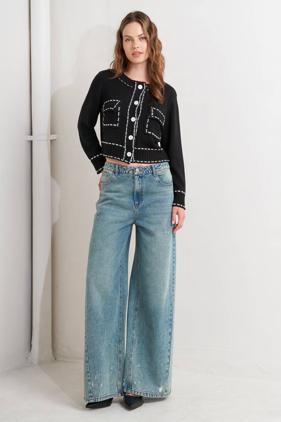 Stitched Edge Cardigan Top