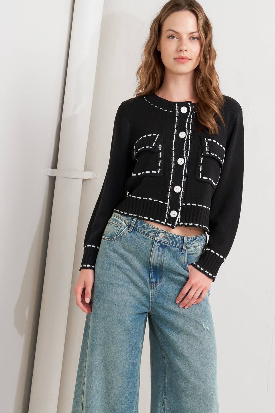 Stitched Edge Cardigan Top