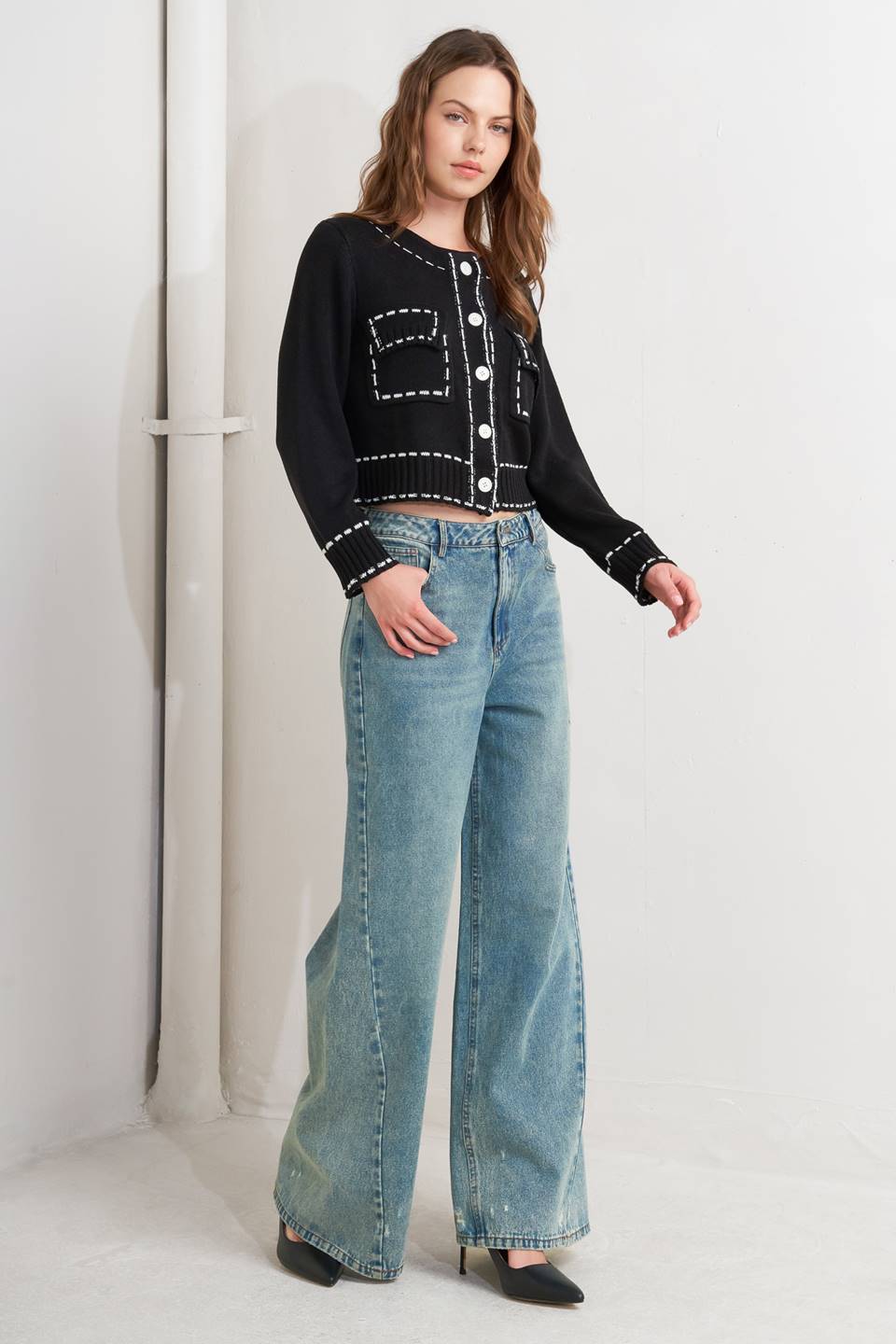 Stitched Edge Cardigan Top