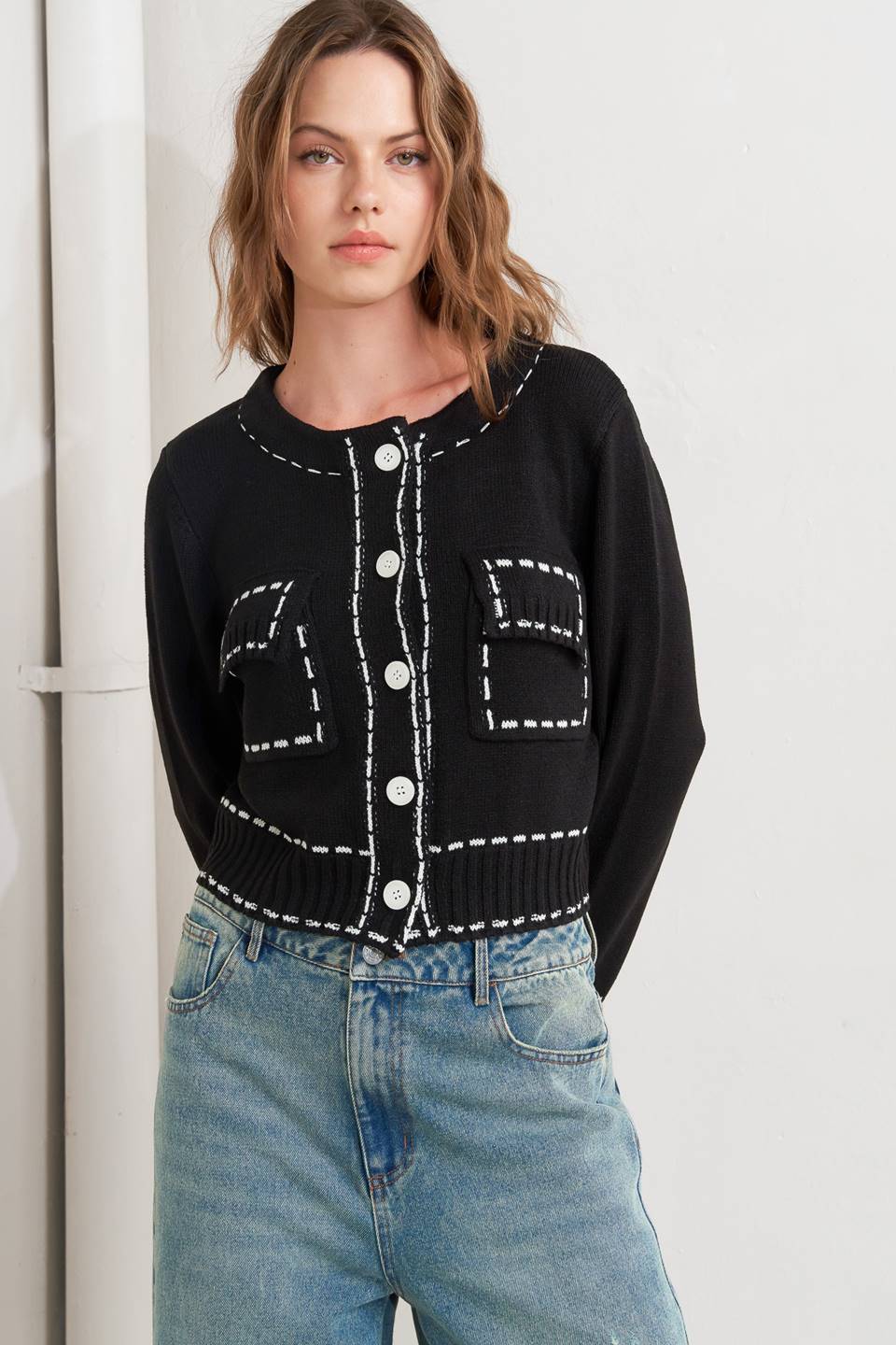 Stitched Edge Cardigan Top