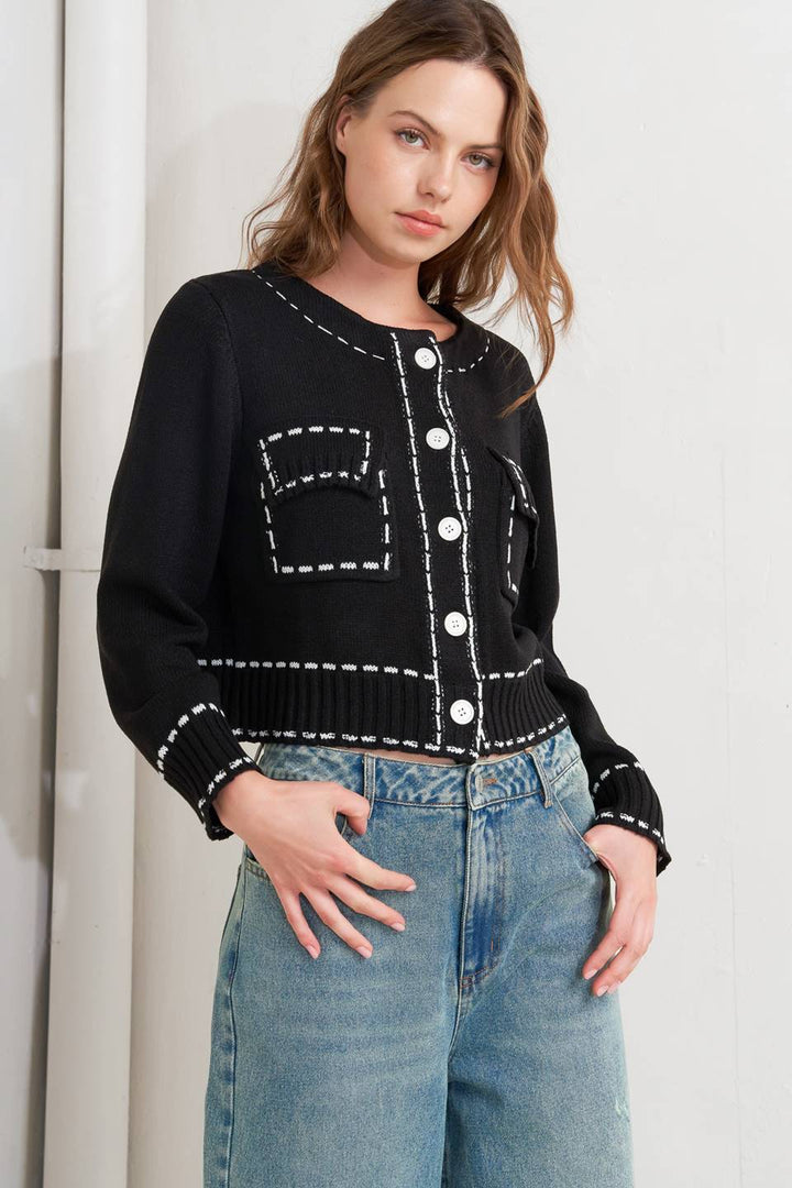 Stitched Edge Cardigan Top
