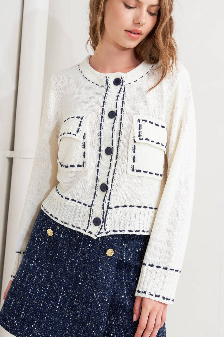 Stitched Edge Cardigan Top