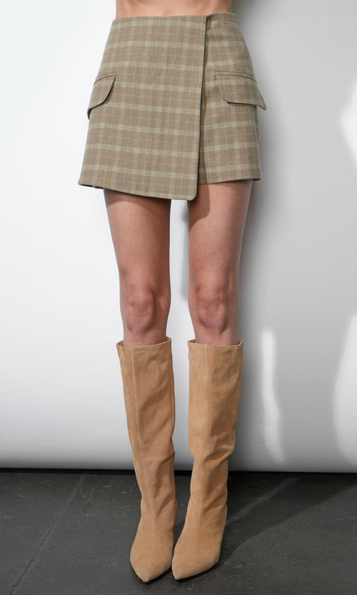 Aria Plaid Wrap Skort W/ Flap Pocket