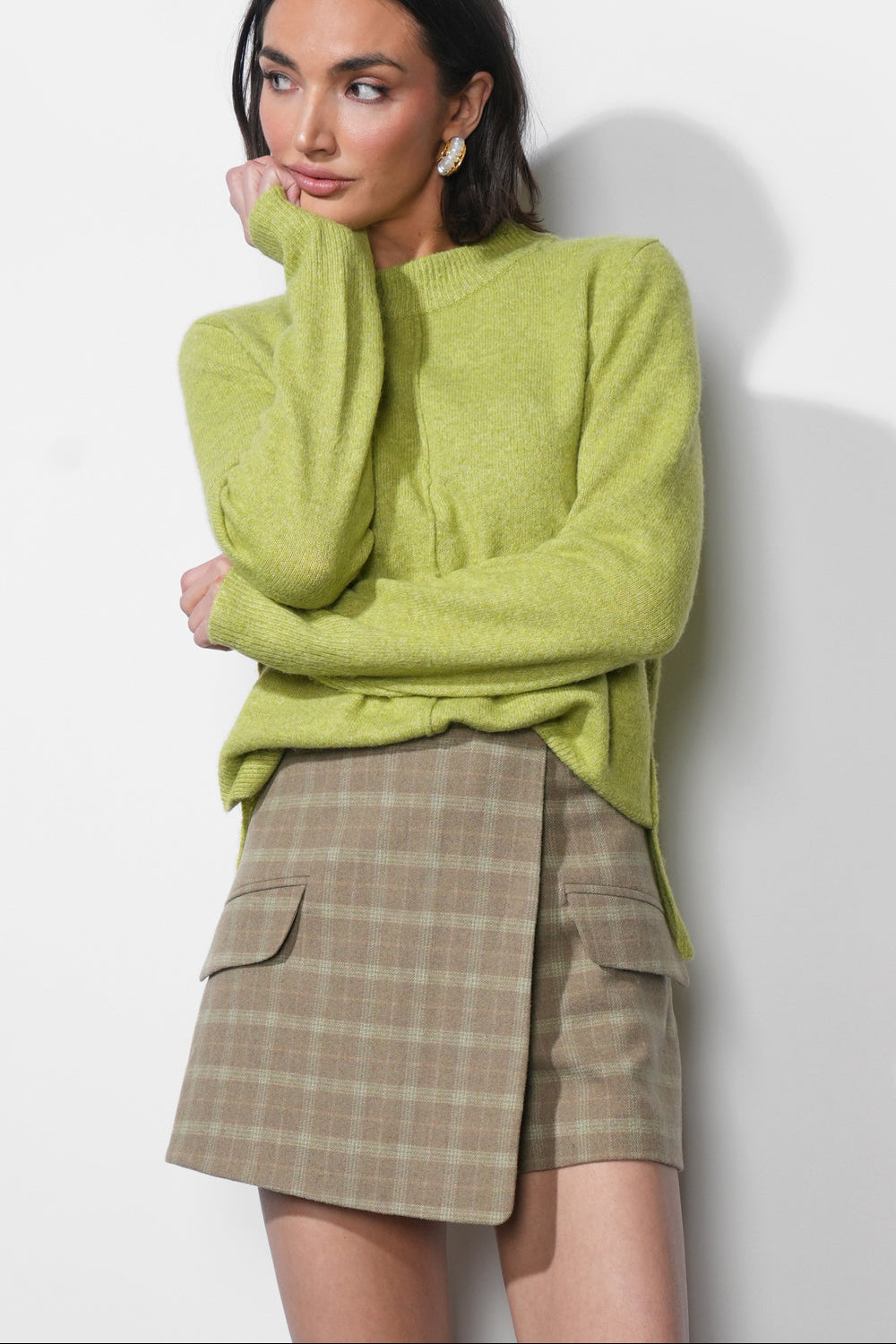 Aria Plaid Wrap Skort W/ Flap Pocket