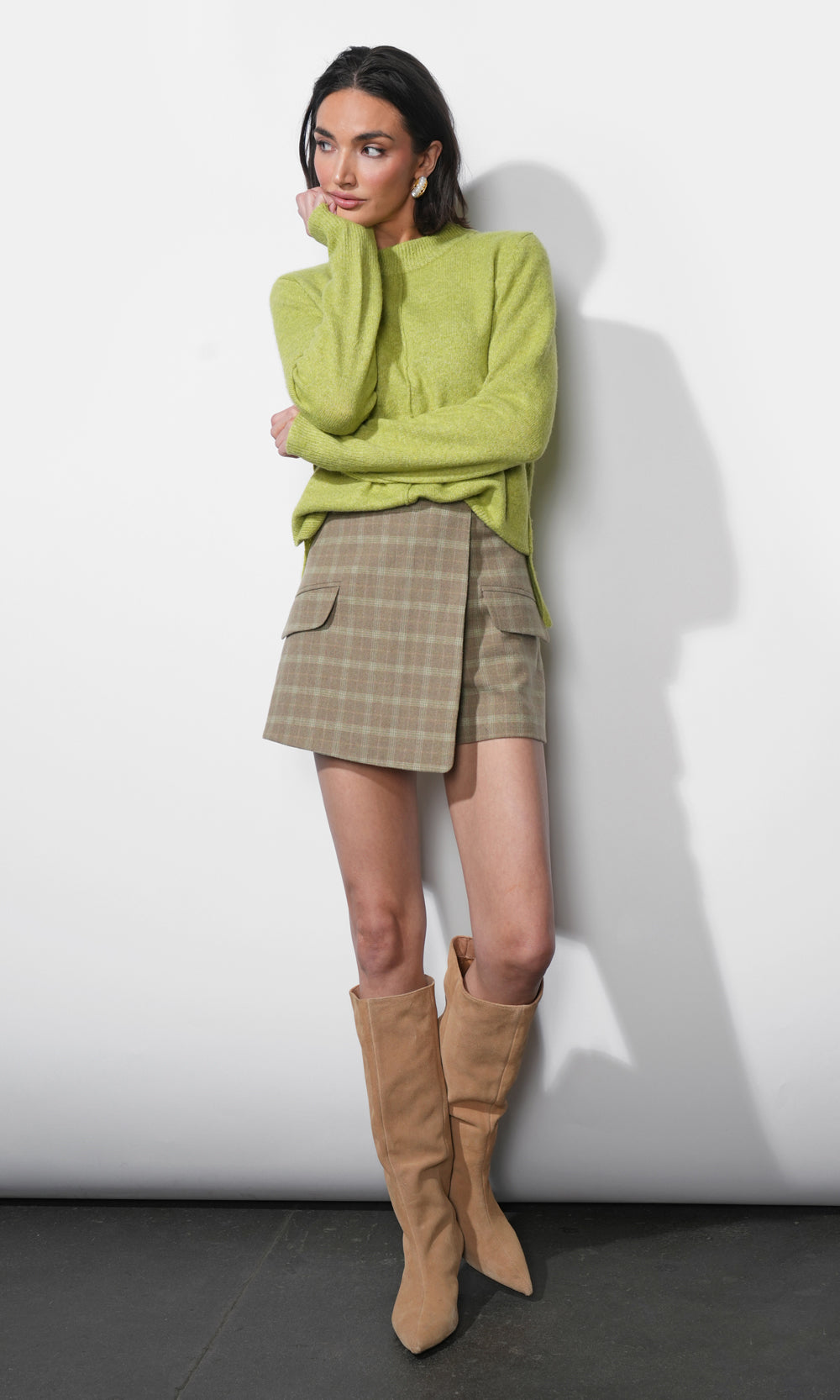Aria Plaid Wrap Skort W/ Flap Pocket