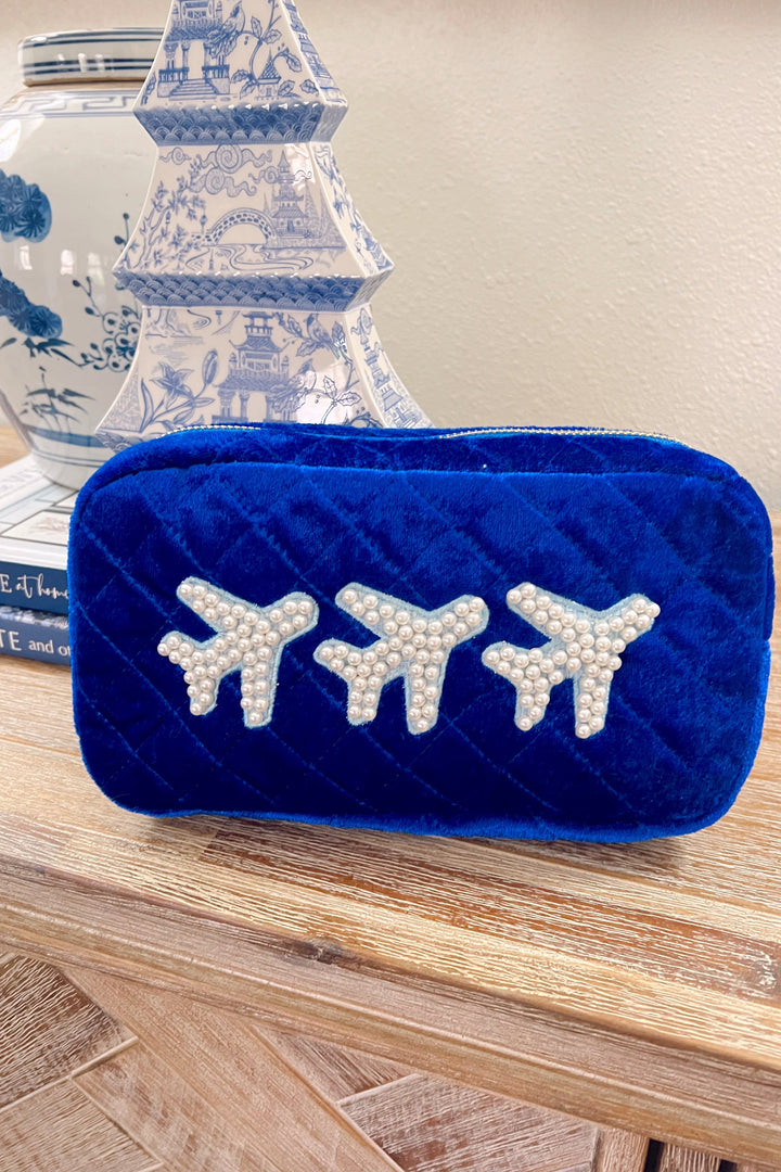 3 Planes Royal Blue Velvet Medium Cosmetic Case