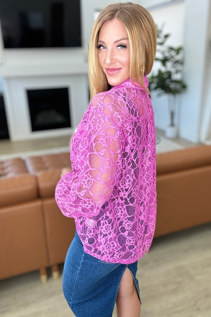 Reese Lace Button Up in Magenta