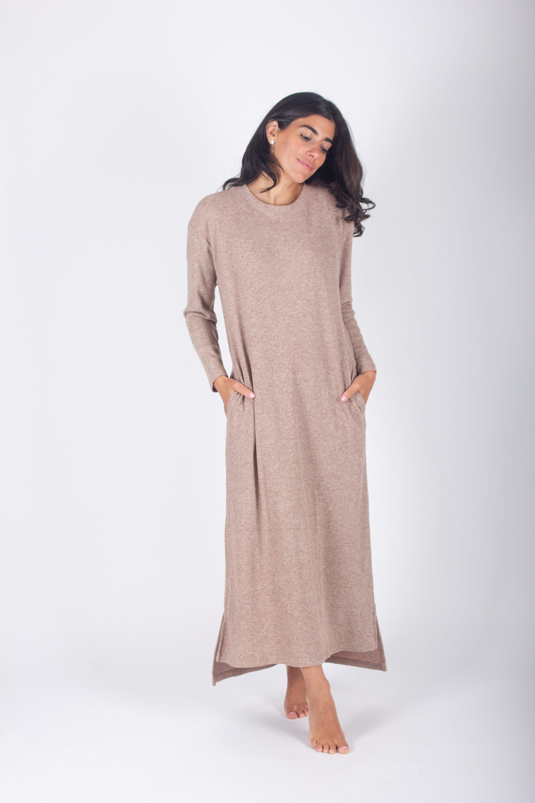 REESE Long Sleeve Dress in Brown