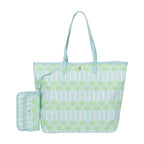 Blue Lattice Oversized Tote with Wallet