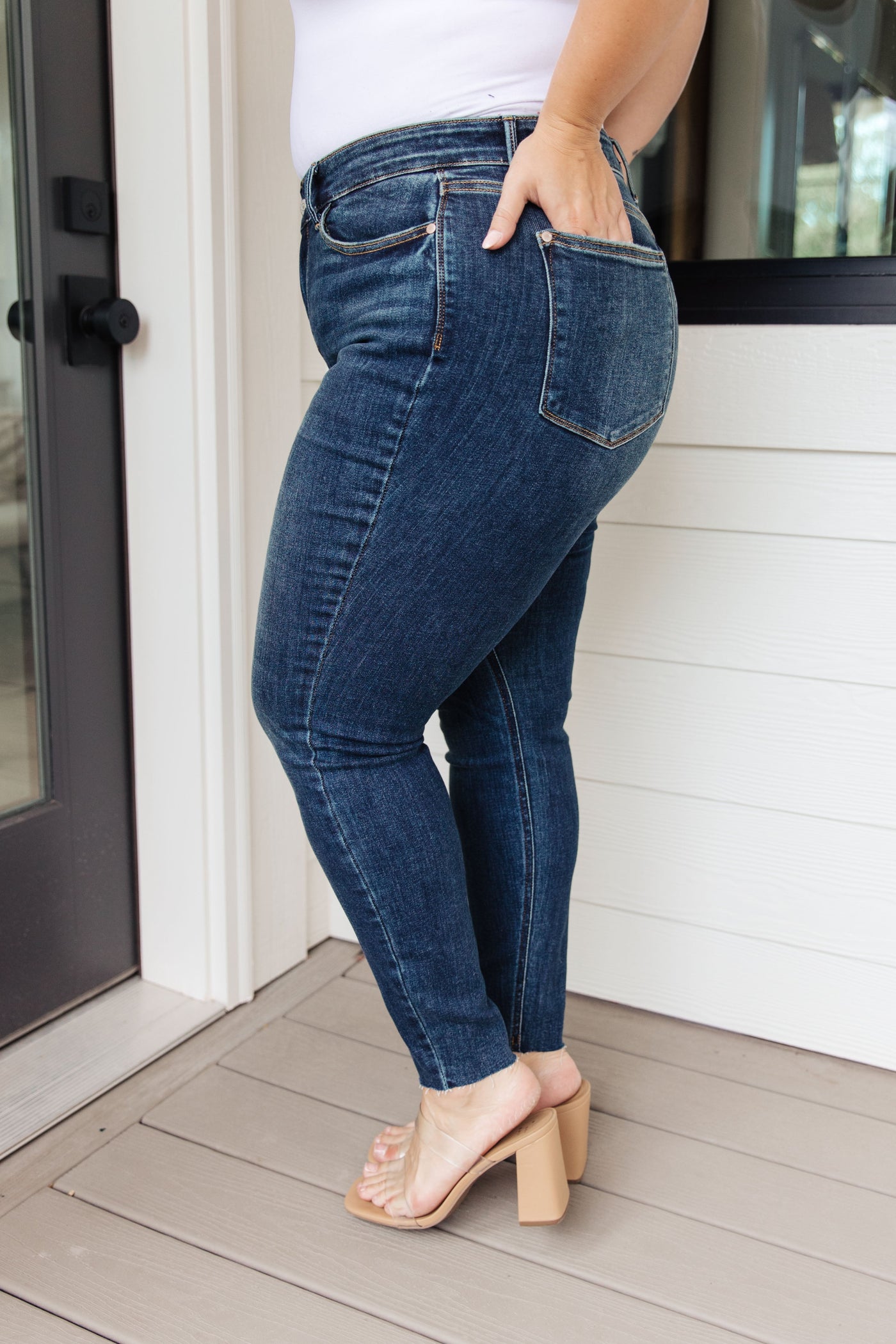 Judy Blue: Liv Mid Rise Vintage Raw Hem Skinny Jeans