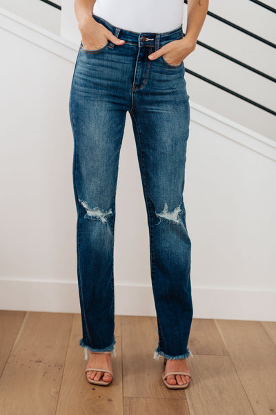 Judy Blue: Meg High Rise Distressed Straight Jeans