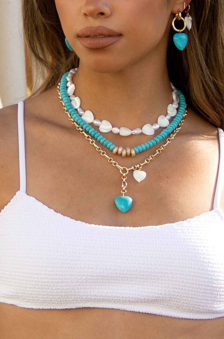 Ettika: Turquoise and Pearl Heart Linked Chain Lariat