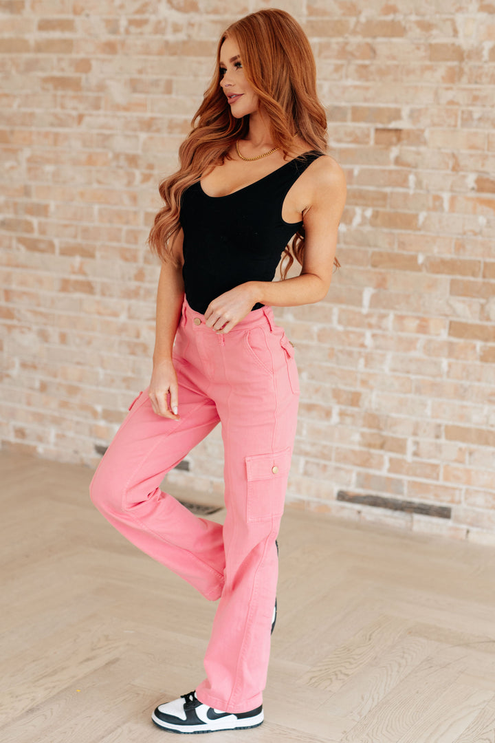 Judy Blue: Rooting for You High Rise Cargo Straight Jeans in Pink