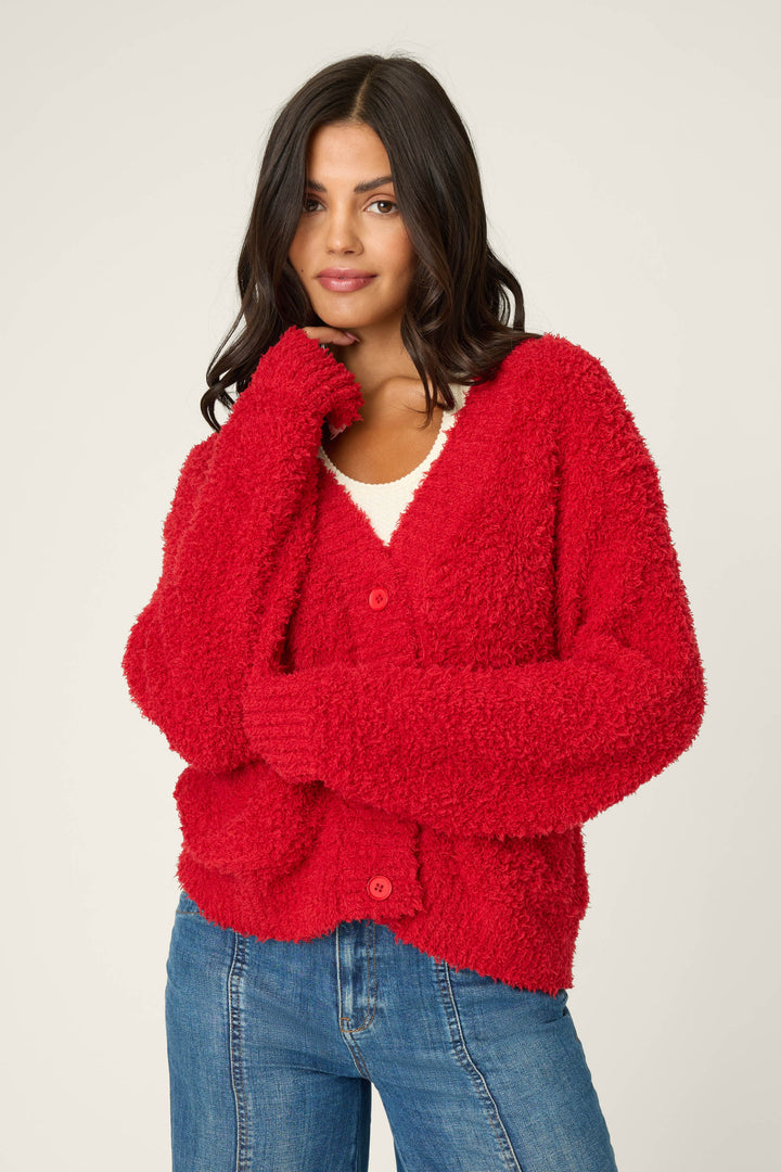 P.J. Salvage | Bundle Up Bouclé Cardigan in Red