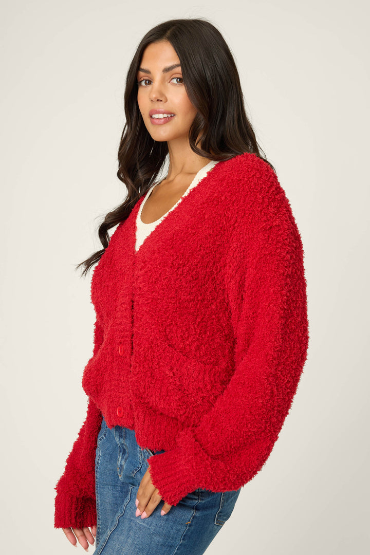 P.J. Salvage | Bundle Up Bouclé Cardigan in Red