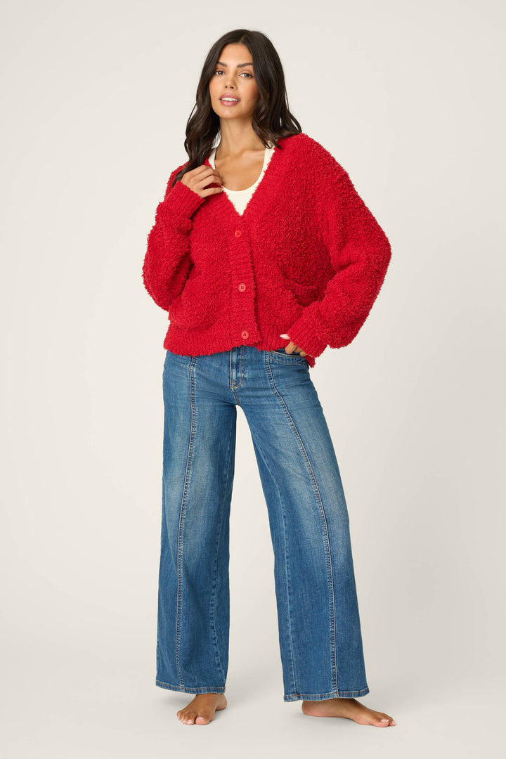 P.J. Salvage | Bundle Up Bouclé Cardigan in Red
