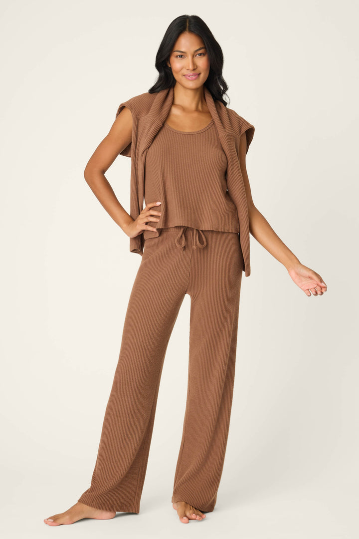 P.J. Salvage | 3-Piece Luxe Ribbed Brown PJ Set in Brown